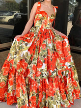 Flower Printed Sleeveless Bandage Spaghetti-Neck Elegant Maxi Dresses